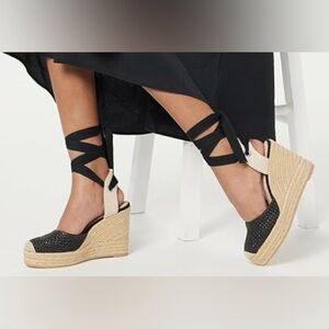 The Drop Zuki Black & Natural Espadrille Wedge platform Shoes Sz 9.5 NIB